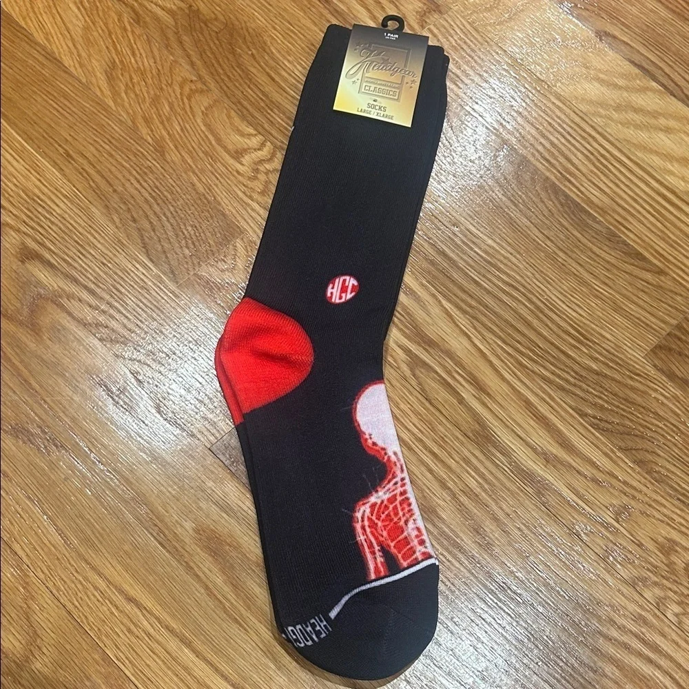 HGC AKIRA Black and Red graphic tall knit crew Socks casual men’s LARGE/Xl new